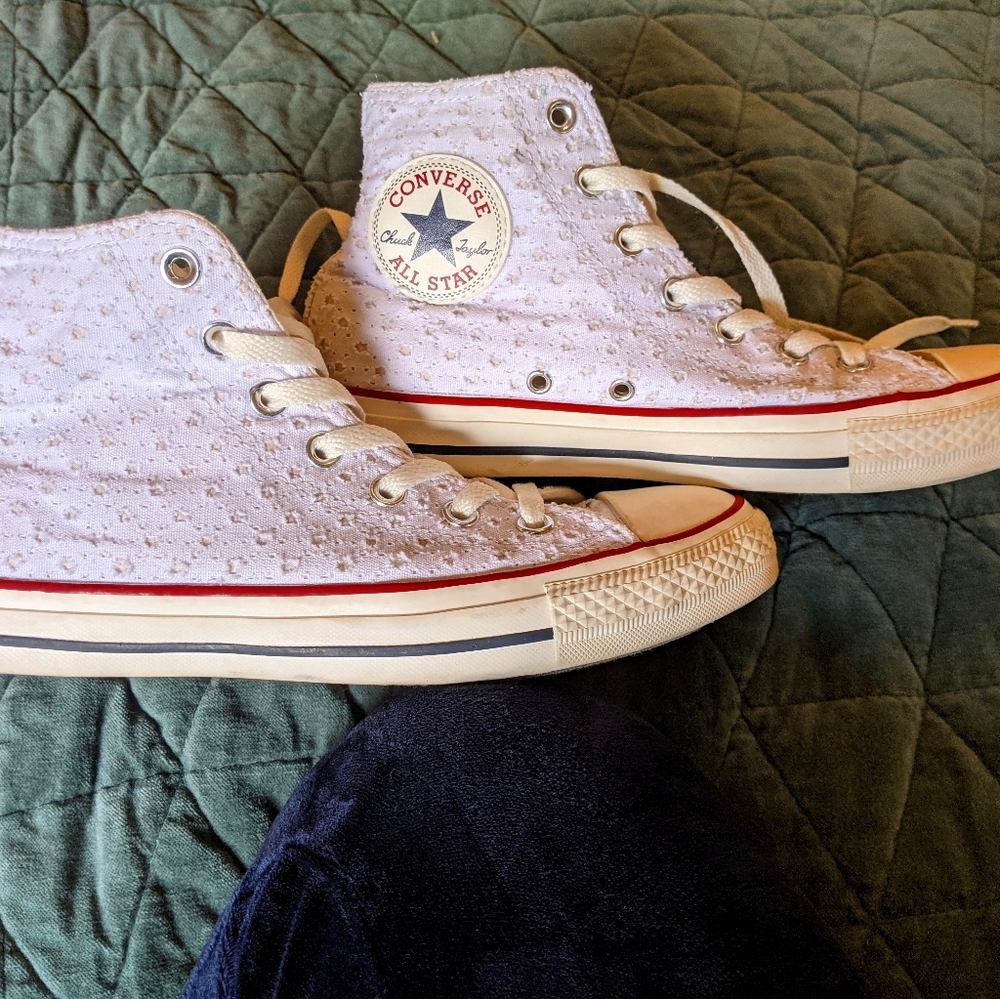 White eyelet high top converse